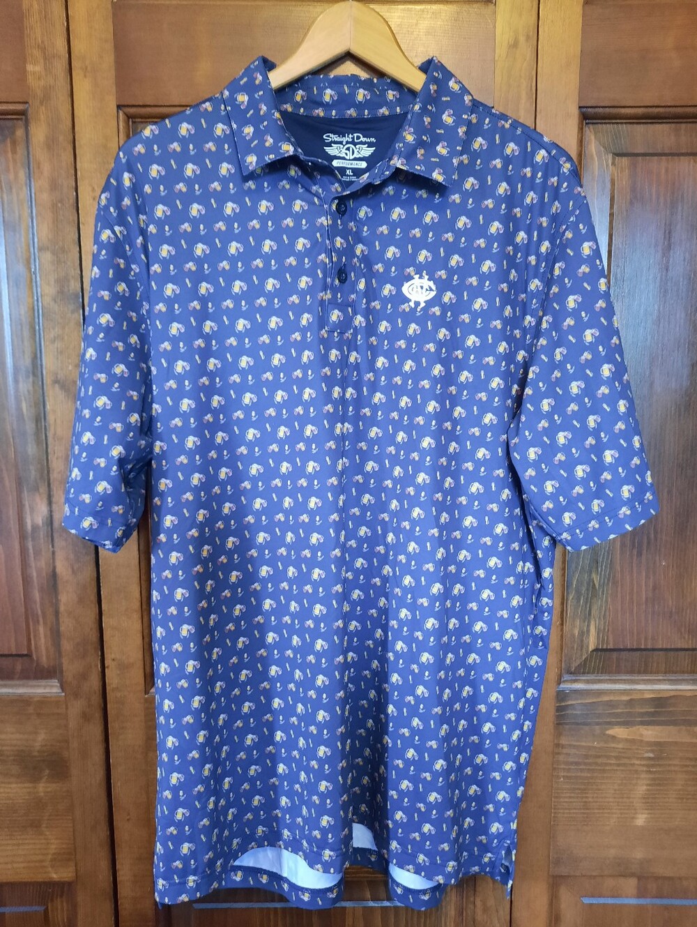 Straight Down Performance Navy Blue Beer Mug Logo Golf Polo Shirt Size XL